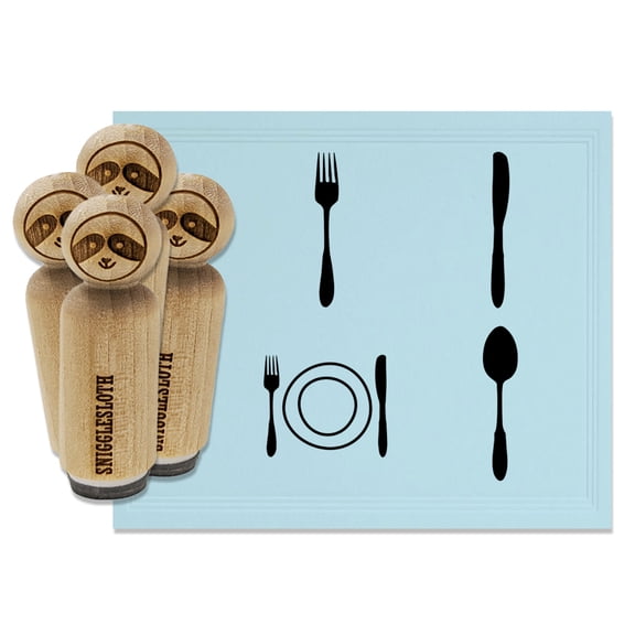 Place Setting Eating Utensils Fork Knife Spoon Dish Rubber Stamp Set for Scrapbooking Crafting Stamping - Mini 1/2 Inch