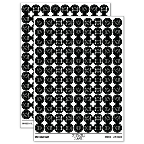 Place Setting Fork Knife Plate Utensil Eating Sketch 200+ Round Stickers - Black - Gloss Finish - 0.50" Size
