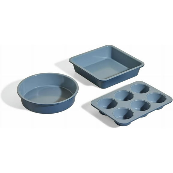 Our Place Wonder Oven Baker’s Kit – 3-Piece Toxin-Free Ceramic Nonstick Bakeware Set (8” Round, 8” Square, 6-Cup Muffin Pan) - Oven-Safe up to 450°F - Blue Salt