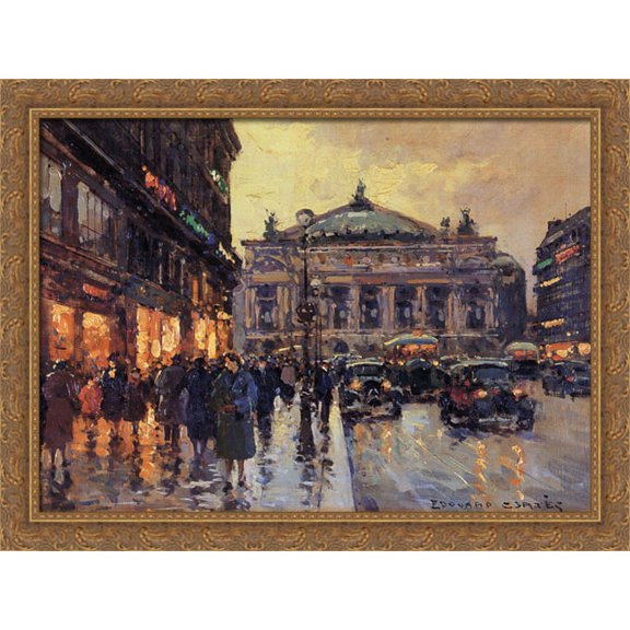 Place de l'Opera 38x28 Large Gold Ornate Wood Framed Canvas Art by Edouard Cortes