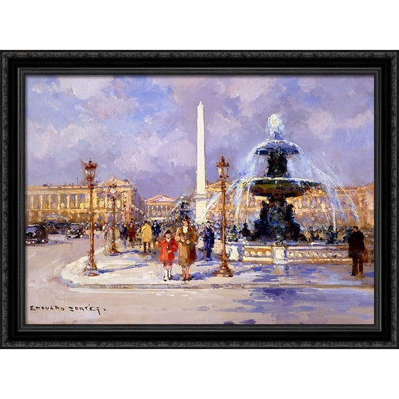 Place de la Concorde 38x28 Large Black Ornate Wood Framed Canvas Art by Edouard Cortes