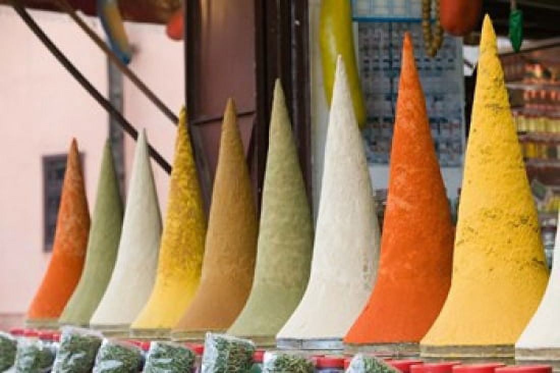 Place des Ferblatiers Mountains of Moroccan Spices Souk Marrakech Morocco Canvas Art - Walter Bibikow DanitaDelimont (28 x 19)