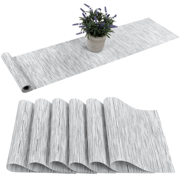 Place mats with Table Runner Set of 7 Woven Vinyl Table Mats and Runner for Dining Table Heat Resistant
