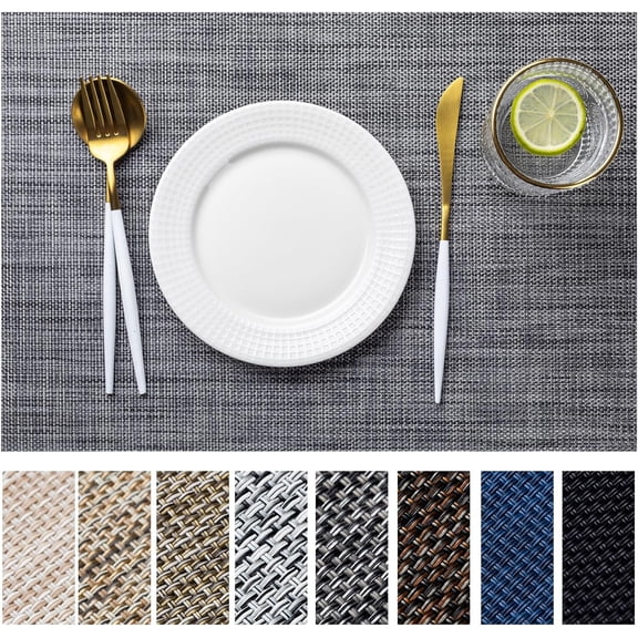 PlaceMats Set of 12 Vinyl/Plastic Woven Place Mats for Kitchen Table Indoor/Outdoor Washable PlaceMat Wipeable Dining Table Mats(Ombre Brown Black)