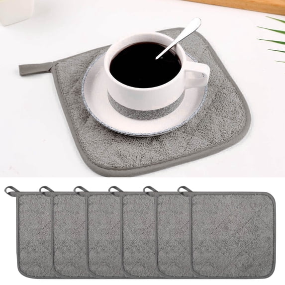 Placemat 2 Durable Quilted Oven Set Pot Holders 7x7 Hot Pads - 6 Pack for Kitchen and Heat Absorption