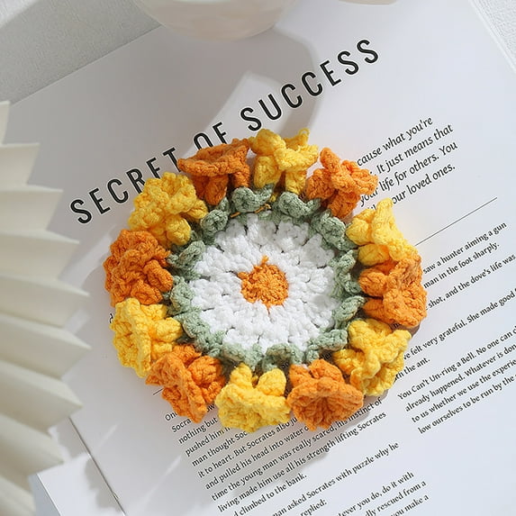 Placemat 3D Flower Crochet Handmade Knitted Floral Design for Drinks Cups and Home Table Accessories
