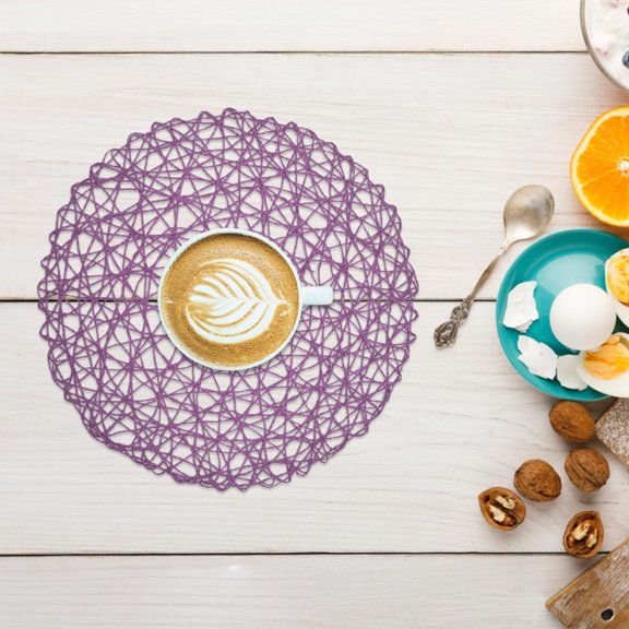 Placemat 6 Pack Fine Paper Rope Messy Knitting Placemats Paper Placemats Restaurant Table Decoration Kindergarten Diy Props Background Plate Mat Round Table Place Mats Indoor Dining,Purple Kitchen Pla