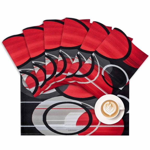 Placemat Abstract Round Placemats for Dining Table Red Black Washable Table Mats for Party Kitchen Dining Decoration