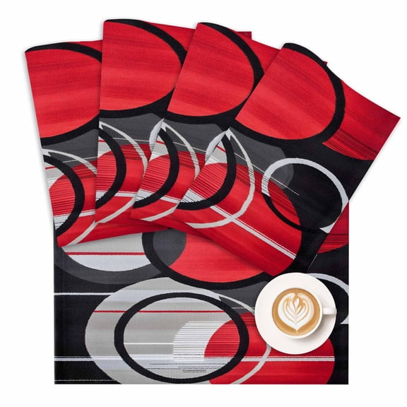 Placemat Abstract Round Placemats for Dining Table Red Black Washable Table Mats for Party Kitchen Dining Decoration
