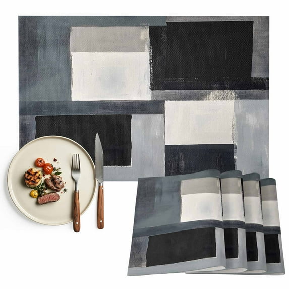 Placemat Abstract White Black Painting Placemats for Dining Table Modern Art Washable Table Mats for Party Kitchen Dining Decoration