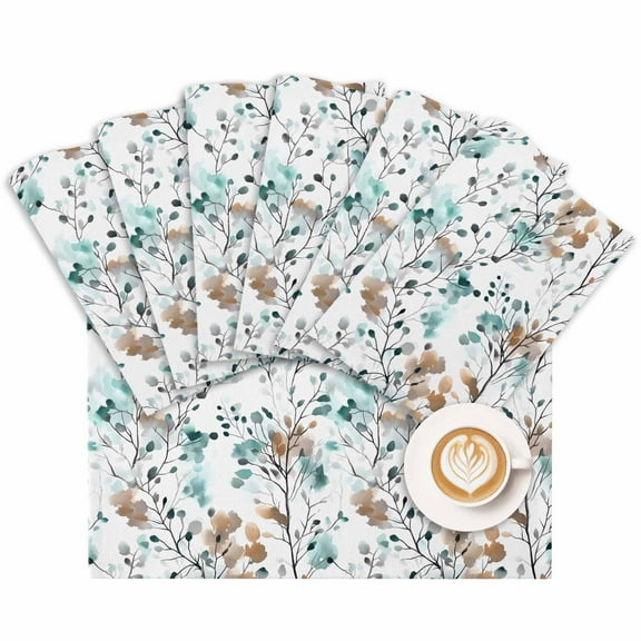 Placemat Aqua Brown Leaves Placemats for Dining Table Abstract Art Washable Table Mats for Party Kitchen Dining Decoration