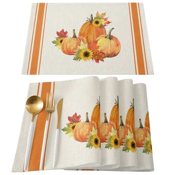 Placemat Autumn Pumpkin Maple Leaf Kitchen Dining Table r Accessories 4/6pcs Heat Resistant Linen Tableware Pads Mats