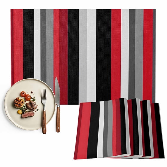 Placemat Black Red Stripes Placemats for Dining Table Striped Washable Table Mats for Party Kitchen Dining Decoration