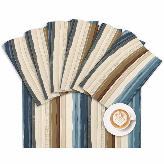 Placemat Blue Beige Stripes Placemats for Dining Table Abstract Wood Grain Washable Table Mats for Party Kitchen Dining Decoration