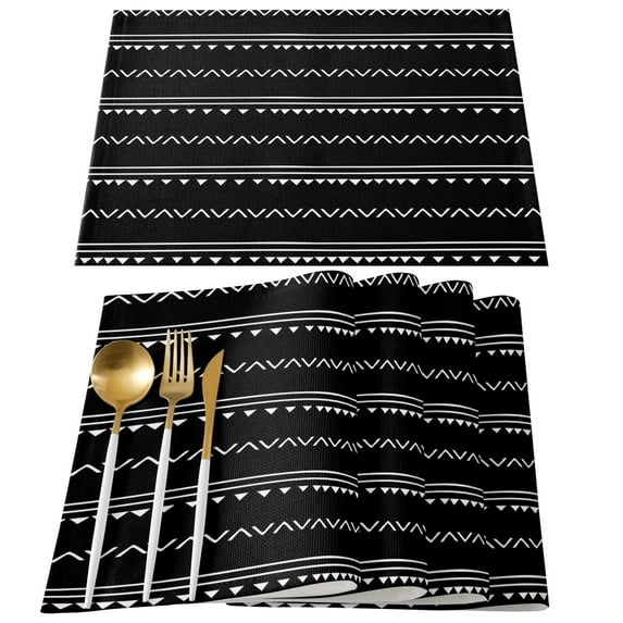 Placemat Bohemia Geometric Black Kitchen Dining Table r Accessories 4/6pcs Heat Resistant Linen Tableware Pads Mats