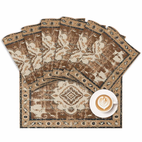 Placemat Boho Bohemia Placemats for Dining Table Tribal Vintage Rustic Brown Washable Table Mats for Party Kitchen Dining Decoration