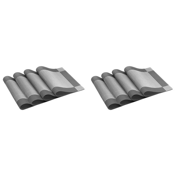 Placemat, Crossweave Woven Non-Slip Insulation Placemat Washable Table Mats Set of 8 (8Pcs Placemats, Silver-Gray)