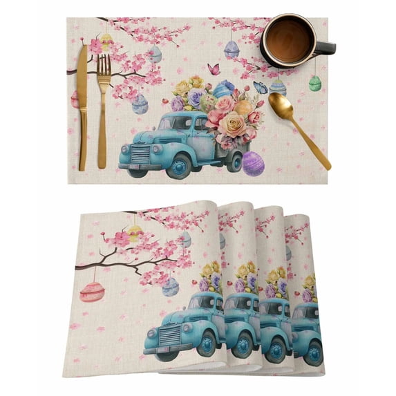 Placemat Easter Spring Flower Easter Egg Rabbit Kitchen Dining Table r Accessories 4/6pcs Heat Resistant Tableware Mat