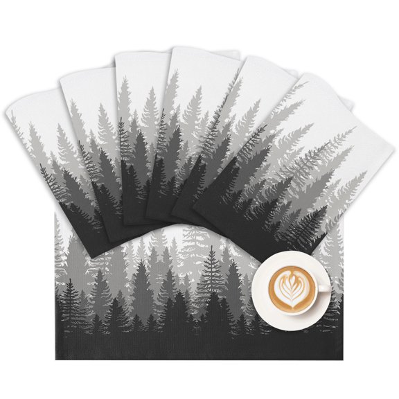 Placemat Forest Tree Placemats for Dining Table Misty Forest Landscape Nature Gray Washable Table Mats for Party Kitchen Dining Decoration