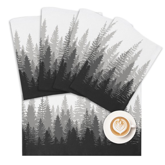 Placemat Forest Tree Placemats for Dining Table Misty Forest Landscape Nature Gray Washable Table Mats for Party Kitchen Dining Decoration