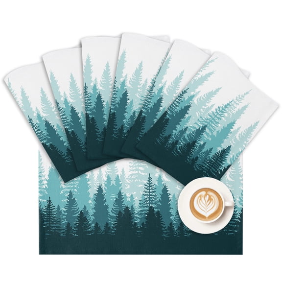 Placemat Forest Tree Placemats for Dining Table Misty Forest Landscape Nature Washable Table Mats for Party Kitchen Dining Decoration