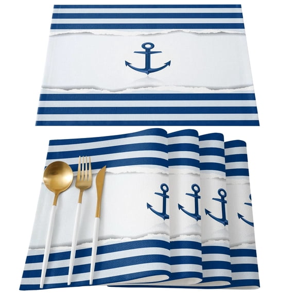 Placemat Geometric Sky Blue Stripes Anchor 4/6pcs Table Pad Mats for Dining Table Home Kitchen r Accessories Linen Coaster