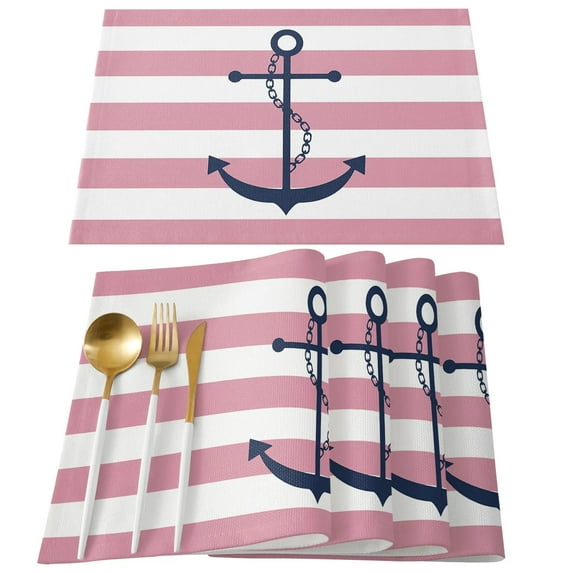 Placemat Geometric Sky Blue Stripes Anchor 4/6pcs Table Pad Mats for Dining Table Home Kitchen r Accessories Linen Coaster