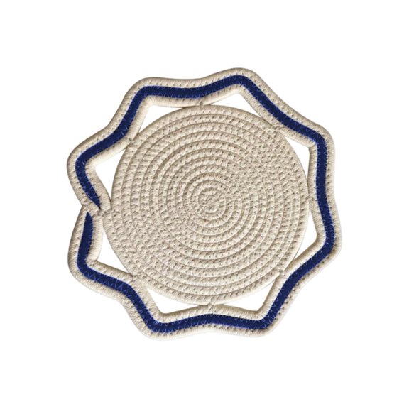 Placemat Hand Woven Cotton Octagonal 12 Inch Blue and White Rustic Farmhouse Kitchen Table Decor
