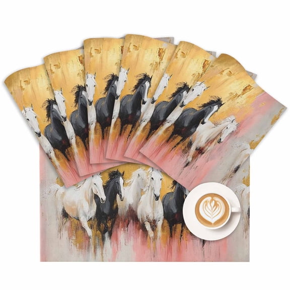 Placemat Horse Oil Painting Placemats for Dining Table Abstract Yellow Pink Washable Table Mats for Party Kitchen Dining Decoration
