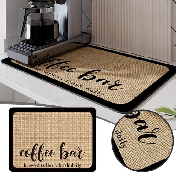 Placemat for Kitchen and Bar Coffee Mat Hide Stain Absorbent Rubber Bar Mat with Quick Drying Performance for Countertops and Dish Drying Use, One Size, Khaki