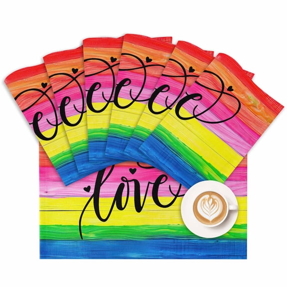 Placemat LGBT Rainbow Stripes Love Placemats for Dining Table Gay Lesbian Event Washable Table Mats for Party Kitchen Dining Decoration