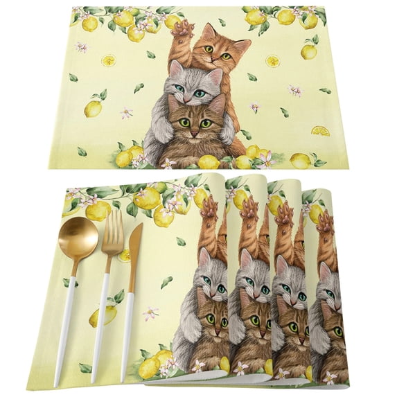Placemat Lemon Flowers Leaves Vintage for Dining Table Tableware Mats Kitchen Dish Mat Pad 4/6pcs Table Mat Home ration