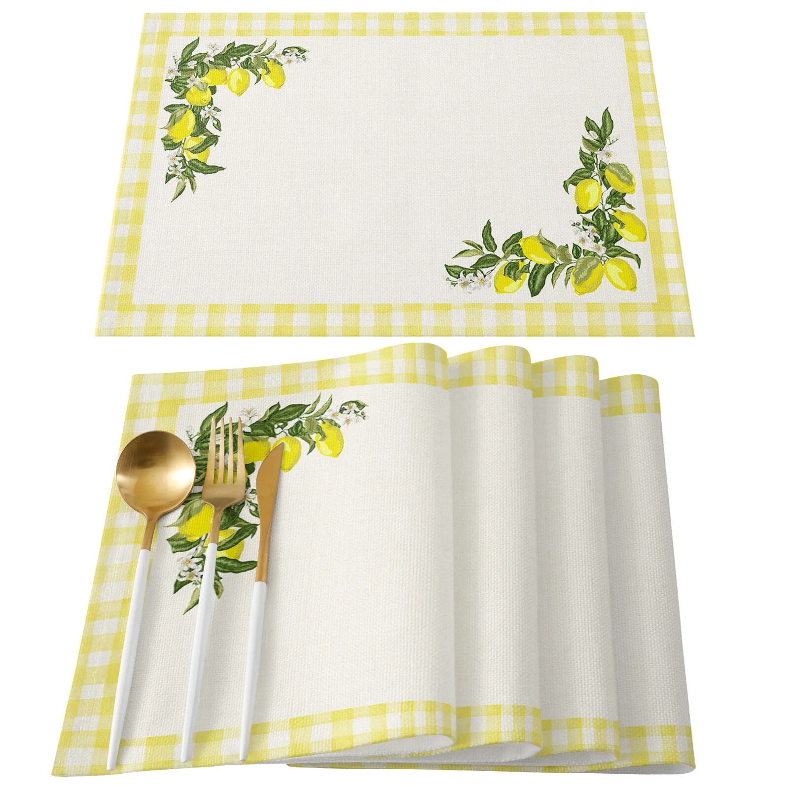 Placemat Lemon Flowers Leaves Vintage for Dining Table Tableware Mats