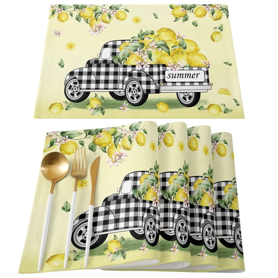 Placemat Lemon Flowers Leaves Vintage for Dining Table Tableware Mats Kitchen Dish Mat Pad 4/6pcs Table Mat Home ration