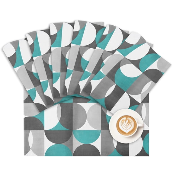 Placemat Mid Century Geometric Placemats for Dining Table Abstract Modern Teal Washable Table Mats for Party Kitchen Dining Decoration