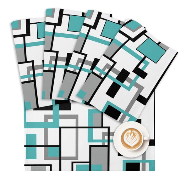 Placemat Modern Geometric Abstract Placemats for Dining Table Mid Century Teal Washable Table Mats for Party Kitchen Dining Decoration