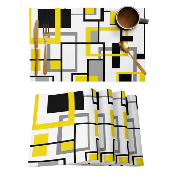 Placemat Nordic Medieval Geometric Abstract Yellow Dining Tableware Mats Kitchen Dish Mat Pad 4/6pcs Table Mat Home ration