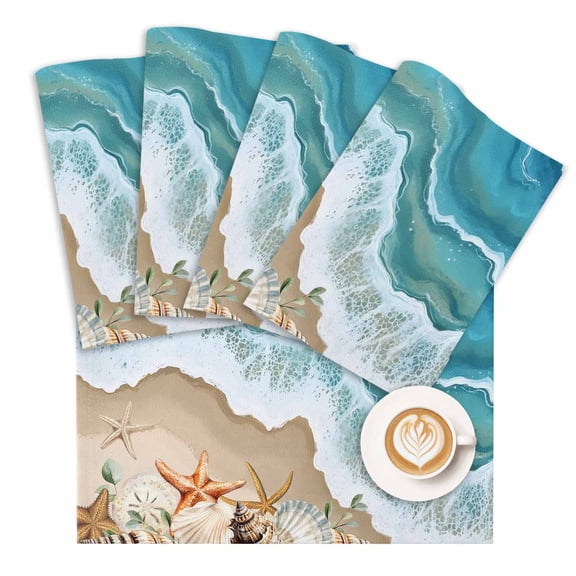 Placemat Ocean Beach Shell Starfish Placemats for Dining Table Wave Marine Life Washable Table Mats for Party Kitchen Dining Decoration