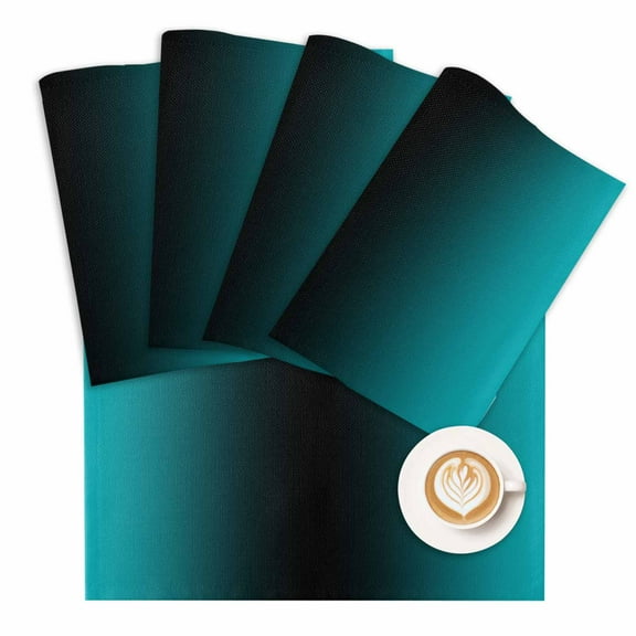 Placemat Ombre Black Teal Placemats for Dining Table Gradient Color Turquoise Washable Table Mats for Party Kitchen Dining Decoration