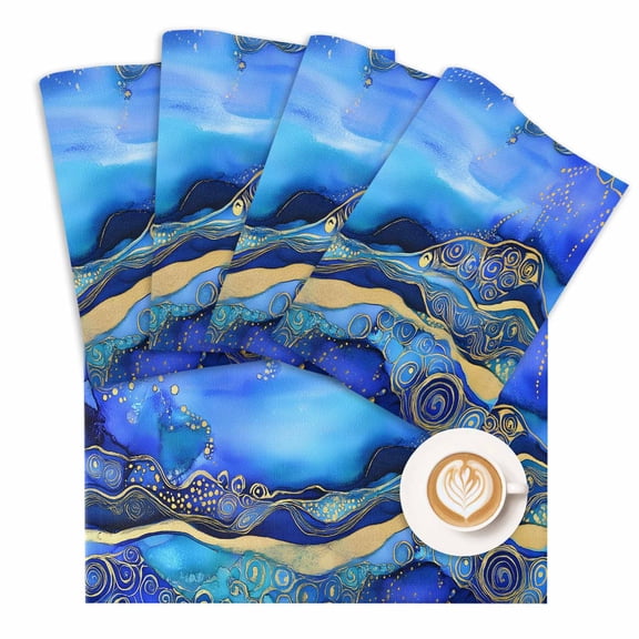 Placemat Ombre Blue Gold Marble Texture Placemats for Dining Table Waves Abstract Art Washable Table Mats for Party Kitchen Dining Decoration