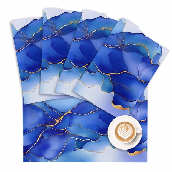 Placemat Ombre Blue Marble Placemats for Dining Table Gold Waves Abstract Art Washable Table Mats for Party Kitchen Dining Decoration