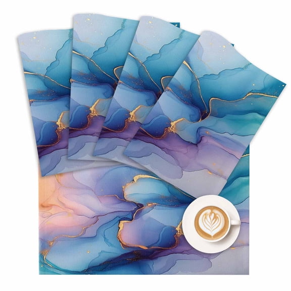 Placemat Ombre Blue Purple Marble Texture Placemats for Dining Table Modern Style Washable Table Mats for Party Kitchen Dining Decoration