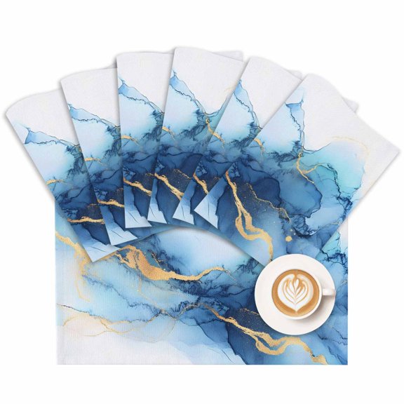 Placemat Ombre Light Blue Marble Texture Placemats for Dining Table Waves Abstract Art Washable Table Mats for Party Kitchen Dining Decoration