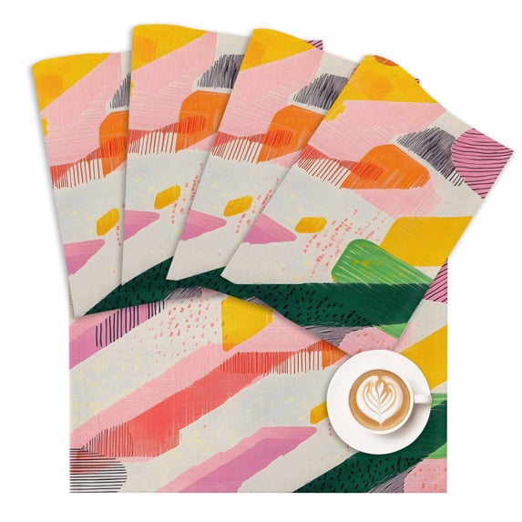 Placemat Ombre Pink Red Geometric Placemats for Dining Table Abstract Style Washable Table Mats for Party Kitchen Dining Decoration