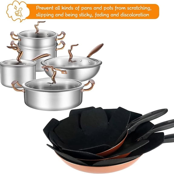 Placemat and Organization Set for Kitchen 12 Pcs Pot and Pan Separators in 3 Sizes for Stacking Ceramic and Glass Cookware Dividers Non- Pad, 15.94X13.98X11. inch, Black