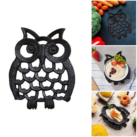 Placemat Owl Shaped Trivet Set for Kitchen Heat and Decorative Tabletop Shield, 15x12 cm, Black