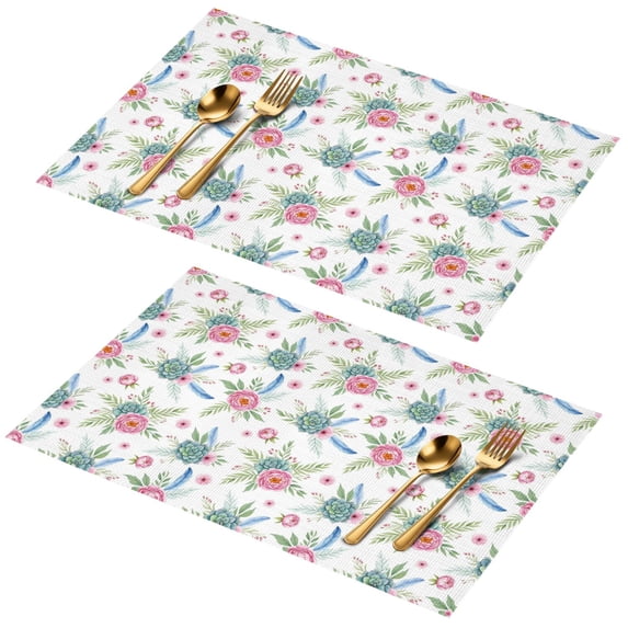 Placemat, Pioneer Flower Floral Print Pattern Place Mats Table Mat Set Of 2, PVC Washable Placemats for Party Kitchen Dining Decoration, 18x12 Inch, Fade Resistant