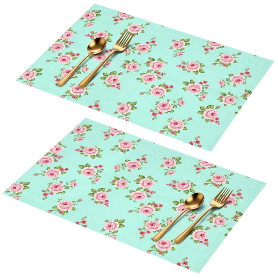 Placemat, Pioneer Flower Floral Print Pattern Place Mats Table Mat Set Of 2, PVC Washable Placemats for Party Kitchen Dining Decoration, 18x12 Inch, Fade Resistant
