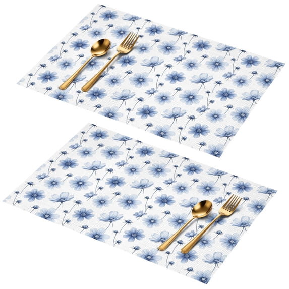 Placemat, Pioneer Flower Floral Print Pattern Place Mats Table Mat Set Of 2, PVC Washable Placemats for Party Kitchen Dining Decoration, 18x12 Inch, Fade Resistant
