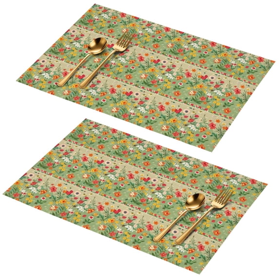 Placemat, Pioneer Flower Floral Print Pattern Place Mats Table Mat Set Of 2, PVC Washable Placemats for Party Kitchen Dining Decoration, 18x12 Inch, Fade Resistant